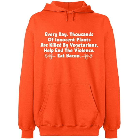 Unisex Hoodie Sweatshirt, Innocent Plants Are Killed, Slim Fit, Long Sleeve Sweater - Orange Large
