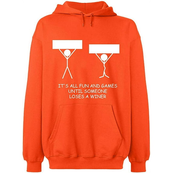 Unisex Hoodie Sweatshirt, It's All Fun And Games, Slim Fit, Long Sleeve Sweater - Orange X-Large