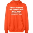 thumbnail image 1 of Unisex Hoodie Sweatshirt, Never Mistake Silence, Slim Fit, Long Sleeve Sweater - Orange 2X-Large, 1 of 2