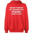 thumbnail image 1 of Unisex Hoodie Sweatshirt, Never Mistake Silence, Slim Fit, Long Sleeve Sweater - Red X-Large, 1 of 2