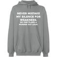 thumbnail image 1 of Unisex Hoodie Sweatshirt, Never Mistake Silence, Slim Fit, Long Sleeve Sweater - Sport Grey 2X-Large, 1 of 2