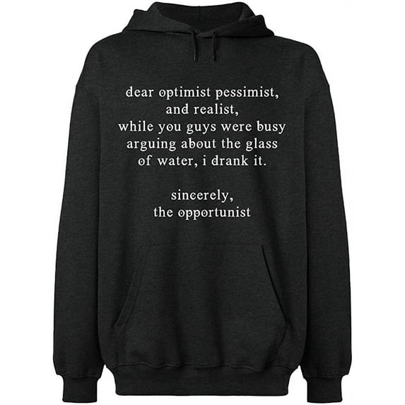 Unisex Hoodie Sweatshirt, Optimist Pessimist And Realist, Slim Fit, Long Sleeve Sweater - Dark Heather 3X-Large