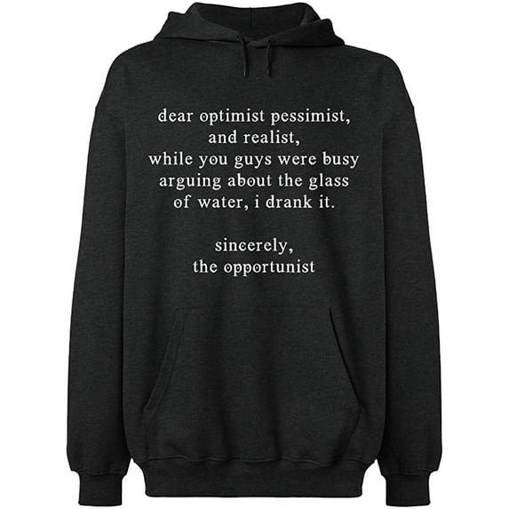 Unisex Hoodie Sweatshirt, Optimist Pessimist And Realist, Slim Fit, Long Sleeve Sweater - Dark Heather Large