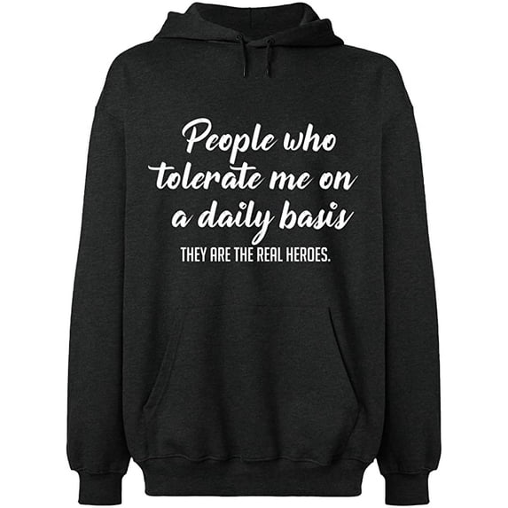 Unisex Hoodie Sweatshirt, People Tolerate Me, Slim Fit, Long Sleeve Sweater - Dark Heather Large