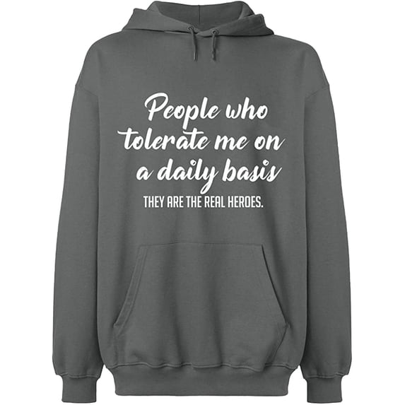 Unisex Hoodie Sweatshirt, People Tolerate Me, Slim Fit, Long Sleeve Sweater - Graphite Heather Large