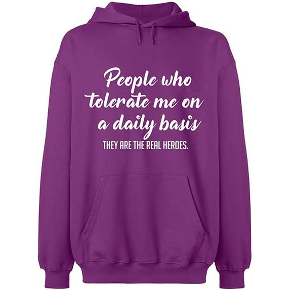 Unisex Hoodie Sweatshirt, People Tolerate Me, Slim Fit, Long Sleeve Sweater - Purple Large