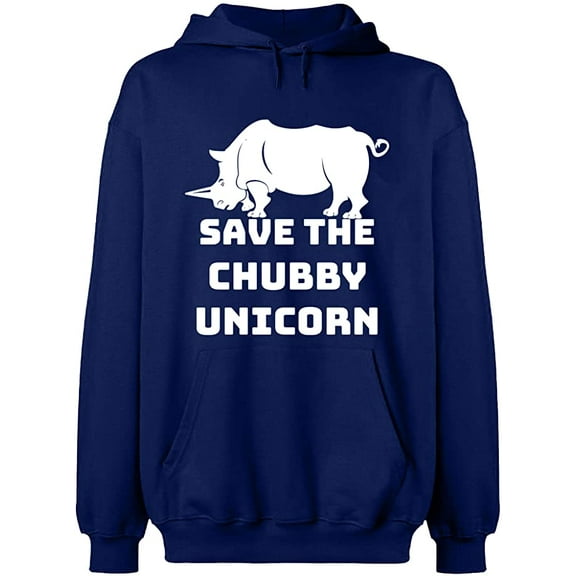 Unisex Hoodie Sweatshirt, Save The Chubby Unicorn, Custom Sweater, Slim Fit, Long Sleeve Sweater - Navy Blue 3X-Large