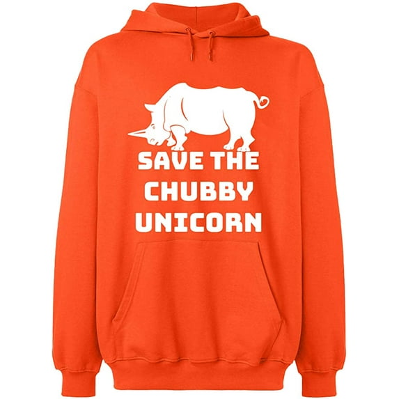 Unisex Hoodie Sweatshirt, Save The Chubby Unicorn, Custom Sweater, Slim Fit, Long Sleeve Sweater - Orange 2X-Large