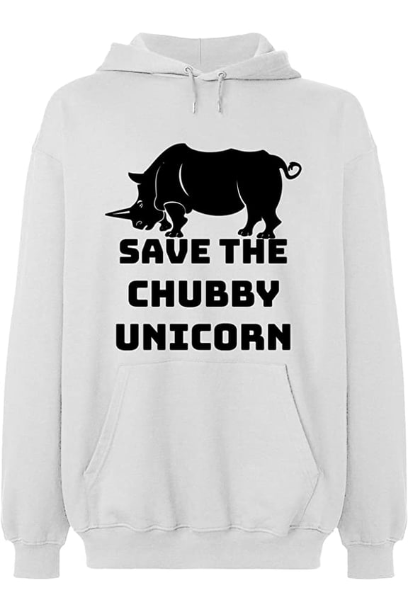 Unisex Hoodie Sweatshirt, Save The Chubby Unicorn, Custom Sweater, Slim Fit, Long Sleeve Sweater - White Large