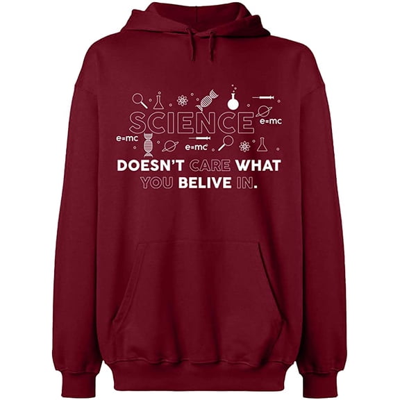 Unisex Hoodie Sweatshirt, Science Doesn’t Care, Slim Fit, Long Sleeve Sweater - Cardinal Red Small