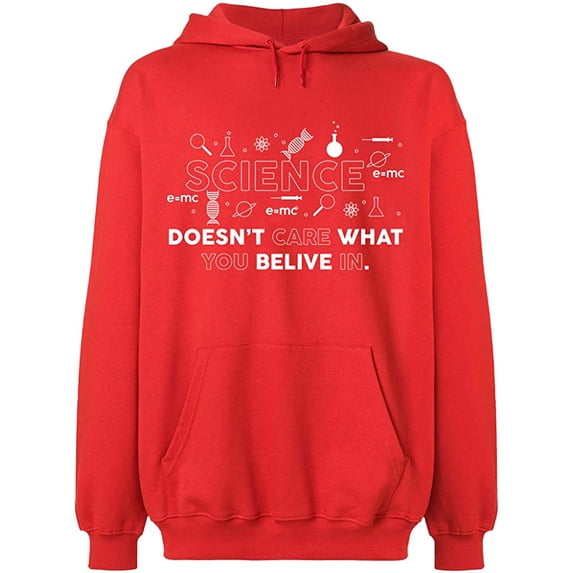 Unisex Hoodie Sweatshirt, Science Doesn’t Care, Slim Fit, Long Sleeve Sweater - Red Small
