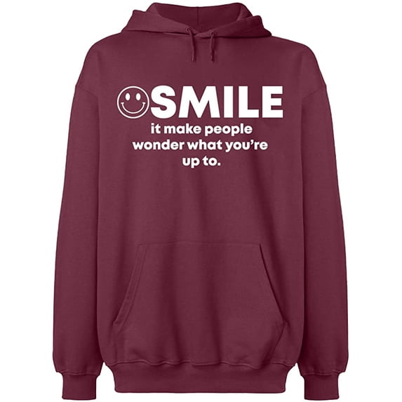 Unisex Hoodie Sweatshirt, Smile It Make People, Slim Fit, Long Sleeve Sweater - Maroon 3X-Large