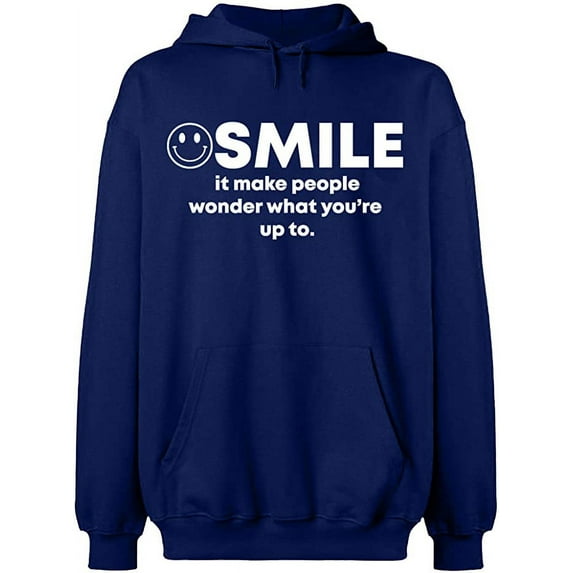 Unisex Hoodie Sweatshirt, Smile It Make People, Slim Fit, Long Sleeve Sweater - Navy Blue X-Large