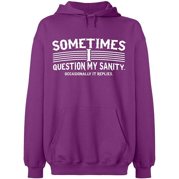 Unisex Hoodie Sweatshirt, Sometimes I Question My Sanity, Slim Fit, Long Sleeve Sweater - Purple Small