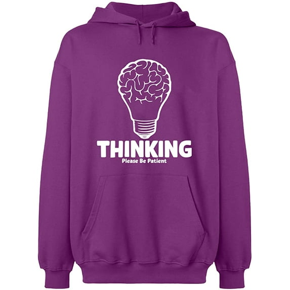 Unisex Hoodie Sweatshirt, Thinking Please Be Patient, Custom Sweater, Slim Fit, Long Sleeve Sweater - Purple 2X-Large