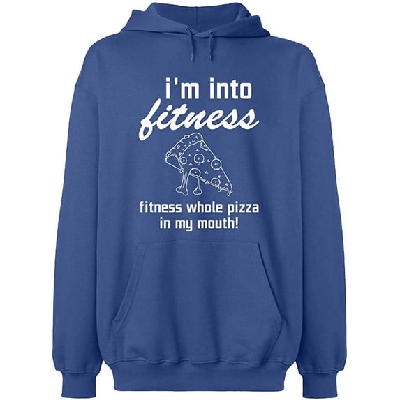 Unisex Hoodie Sweatshirt, Whole Pizza In My Mouth, Slim Fit, Long Sleeve Sweater - Indigo Blue Medium