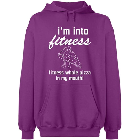 Unisex Hoodie Sweatshirt, Whole Pizza In My Mouth, Slim Fit, Long Sleeve Sweater - Purple 2X-Large