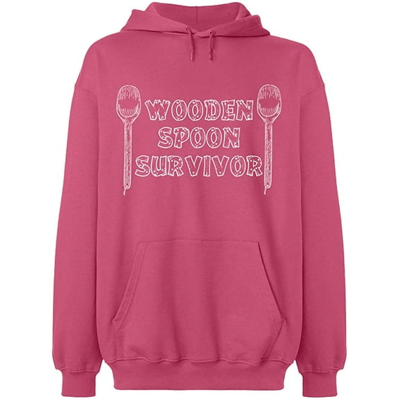 Unisex Hoodie Sweatshirt, Wooden Spoon Survivor, Slim Fit, Long Sleeve Sweater - Safety Pink Medium