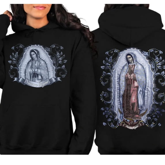 Unisex Hoodie, “Virgen de Guadalupe” Double-Sided Religious Graphic Hoodie, Catholic Faith Pullover, Classic Cotton Fabric, Sizes S–5XL