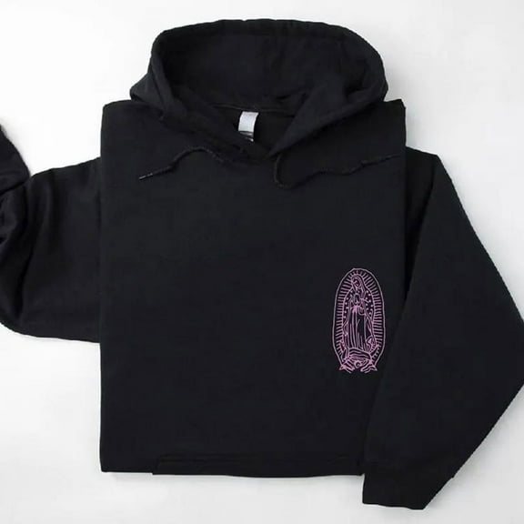 Unisex Hoodie, Virgen de Guadalupe Printed Pullover, Catholic Faith Hooded Sweatshirt, Our Lady of Guadalupe Religious Hoodie, Sizes S–5XL