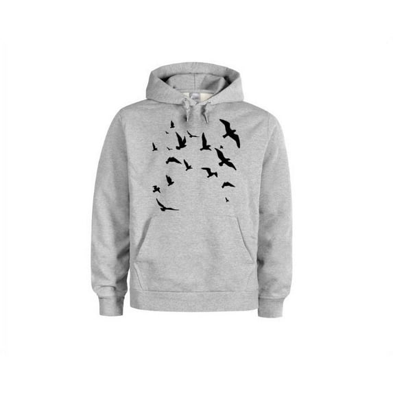 Unisex Hoodies, Flying Birds, Nature Lover, Nature Hoodie, Fashion, Trendy, Camping Apparel, Gift For Him, Gift For Her, Gift For Bird Lover, Grey (Black Text), XL