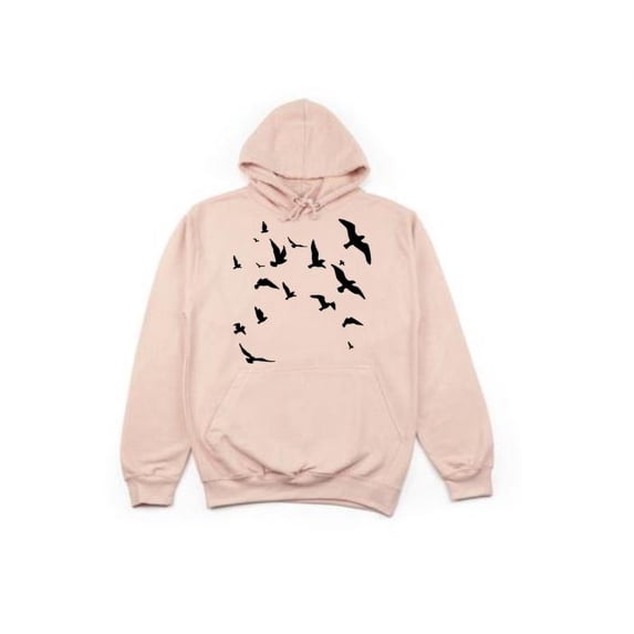 Unisex Hoodies, Flying Birds, Nature Lover, Nature Hoodie, Fashion, Trendy, Camping Apparel, Gift For Him, Gift For Her, Gift For Bird Lover, Peach (Black Text), XL