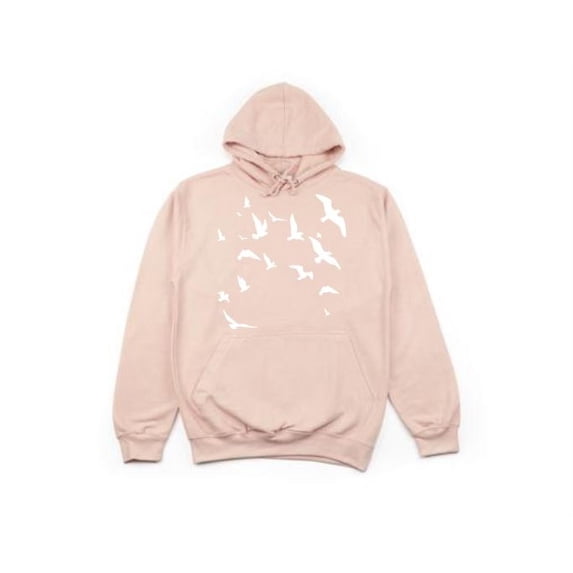 Unisex Hoodies, Flying Birds, Nature Lover, Nature Hoodie, Fashion, Trendy, Camping Apparel, Gift For Him, Gift For Her, Gift For Bird Lover, Peach (White Text), LARGE