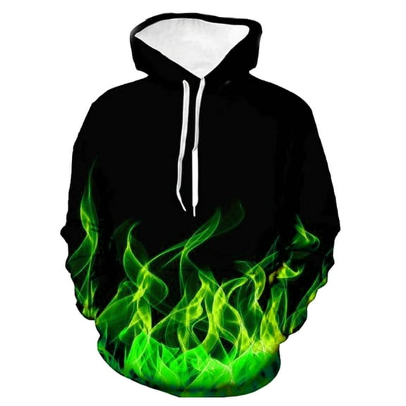 Unisex Hoodies for Men Women Causal Long Sleeve 3D Flame Print Graphic Pullover Crewneck Sweatshirts Pockets Fleece Plus Size Hooded Outwear Fall Winter Clothing