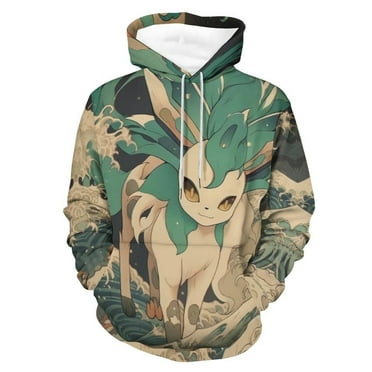 Unisex Hoodies Pokémon-Pikachu Leafeon Hoodie for Men and Women Pullover Sweatshirts Cool Novelty Hoodies,S