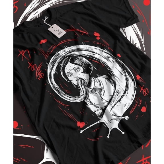 Unisex Horror Manga Creepy Girl T-shirt, Dark Anime Gothic T-shirt, Manga Gothic T-shirt Inactive