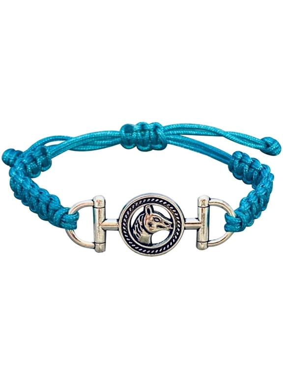 Unisex Horse Bit Charm Bracelet, Horse Lovers Equestrian Jewelry - Adjustable Friendship Braided String Stirrup Bracelet for Women, Men, Teens, Boys and Girls (Teal)