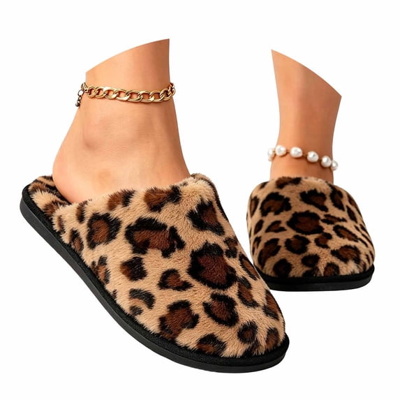 Unisex House Slippers Fuzzy Closed Toe Winter Plush Fur Lined Slip On ...