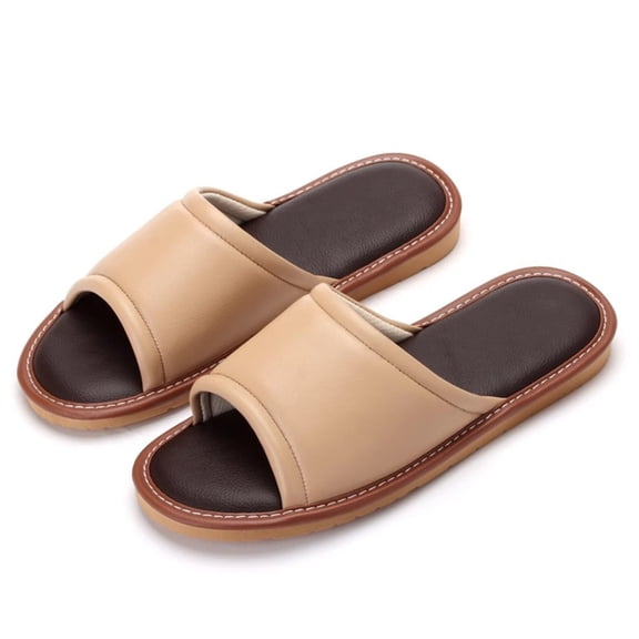 Unisex House Slippers Leather Slippers Open Toes Flat Slide Sandals Casual House Shoes Bedroom Slippers Office Slippers Gift for Womens Mens