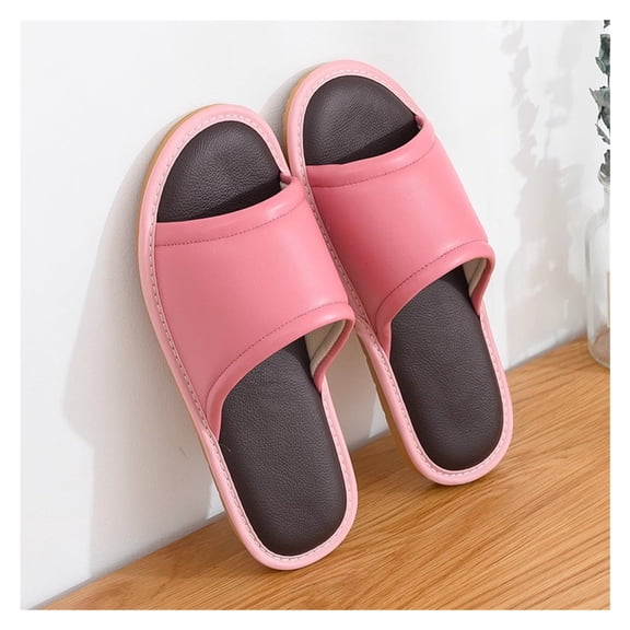 Unisex House Slippers Leather Slippers Open Toes Flat Slide Sandals Casual House Shoes Bedroom Slippers Office Slippers Gift for Womens Mens