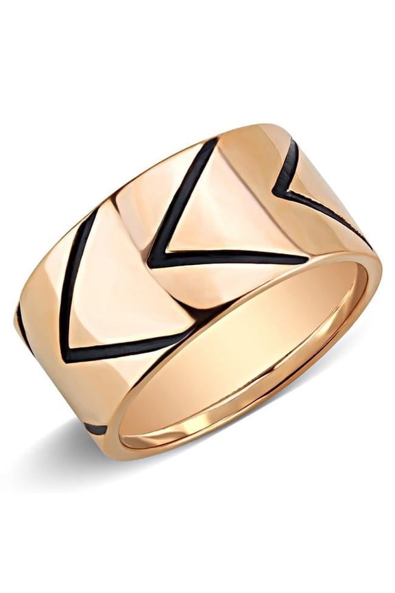 Unisex IP Rose Gold Stainless Steel Ring with Epoxy in Jet - Size 5