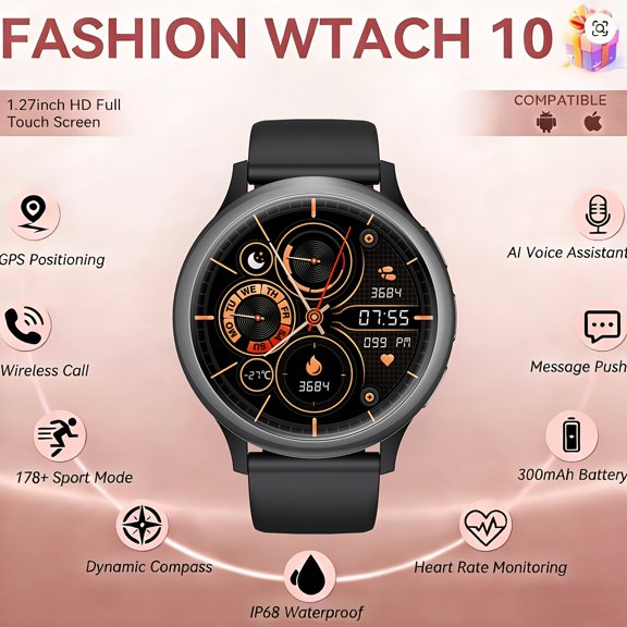 Unisex Smart Watch, IP68 Waterproof, Call & Message Alert, Sleep Health Tracker, 170+ Sports Modes, iOS Android, Gift for Her