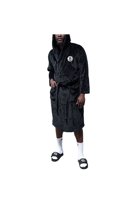 Unisex ISlide Black Brooklyn Nets Fleece Phantom Robe