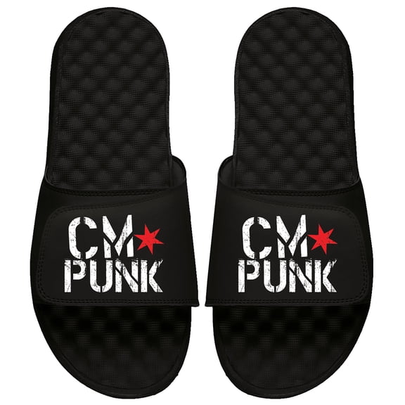 Unisex ISlide Black CM Punk Stacked Logo Slide Sandals