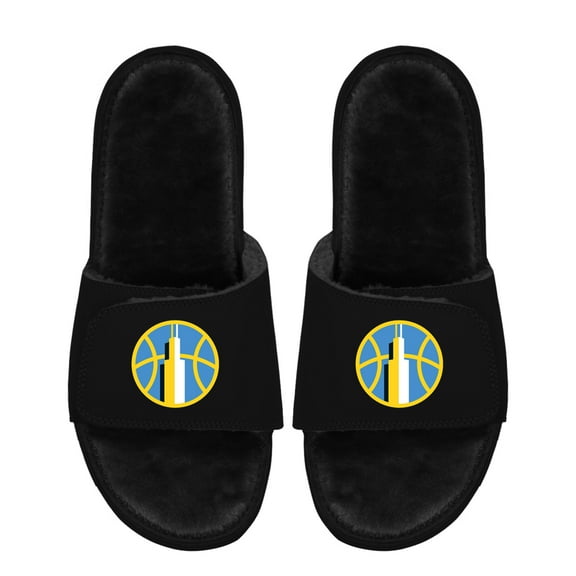 Unisex ISlide  Black Chicago Sky Logo Faux Fur Slide Sandals