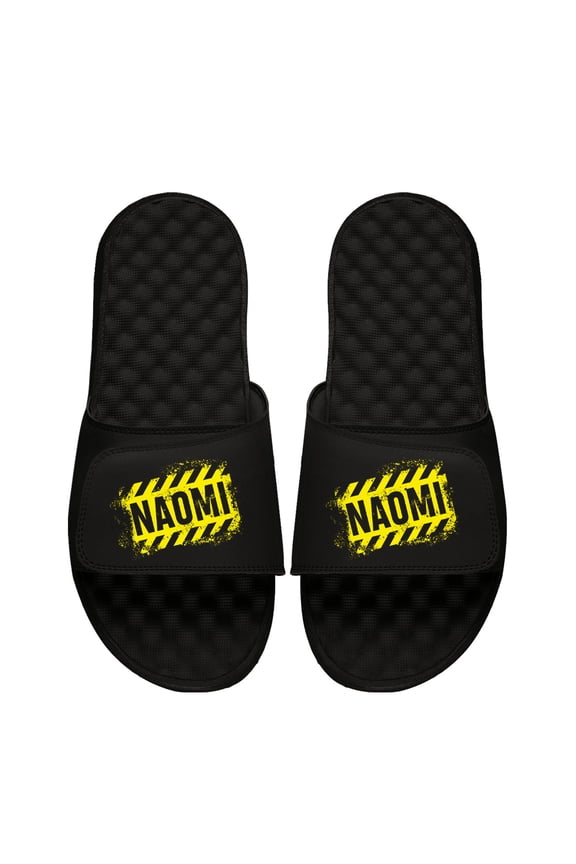 Unisex ISlide Black Naomi Caution Tape Slide Sandals
