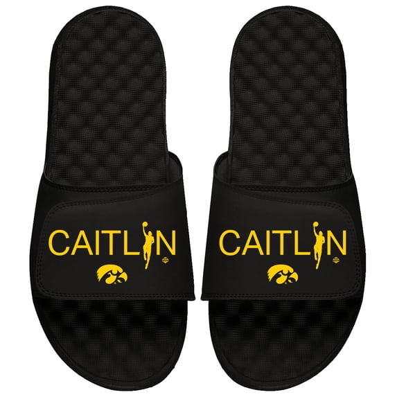 Unisex ISlide Caitlin Clark Black Iowa Hawkeyes Player Stack Slide Sandals
