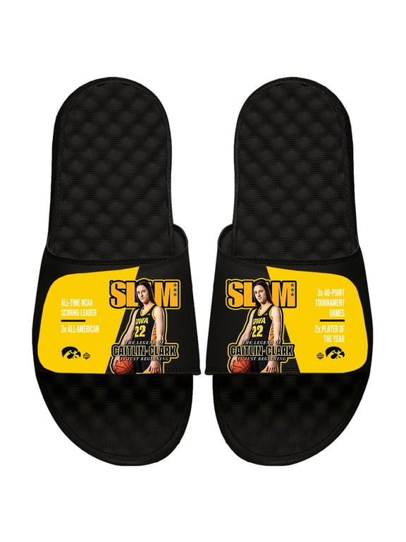 Unisex ISlide Caitlin Clark Black Iowa Hawkeyes Slam Collage Slide Sandals