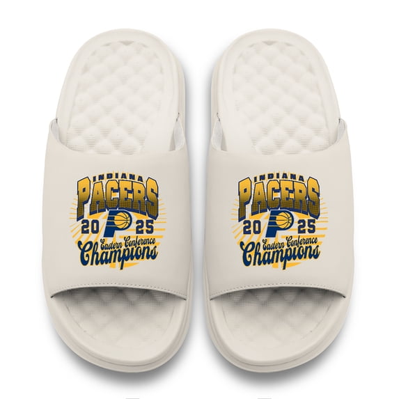 Unisex ISlide Cream Indiana Pacers 2025 Eastern Conference Champions Motive Slide Sandals