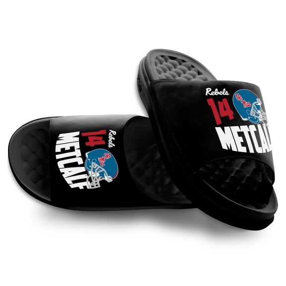 Unisex ISlide DK Metcalf Black Ole Miss Rebels Collage Motive Slide Sandals