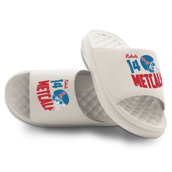 Unisex ISlide DK Metcalf Cream Ole Miss Rebels Collage Motive Slide Sandals