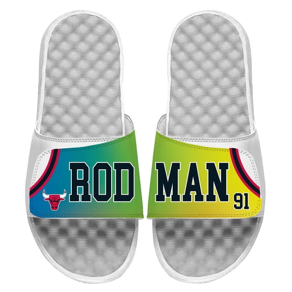 Unisex ISlide Dennis Rodman White Chicago Bulls Retired Player Jersey Slide Sandals