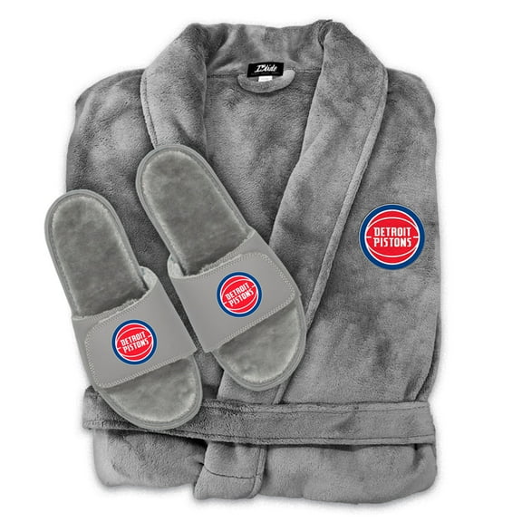 Unisex ISlide  Gray Detroit Pistons Faux Fur Slide Sandals & Robe Bundle