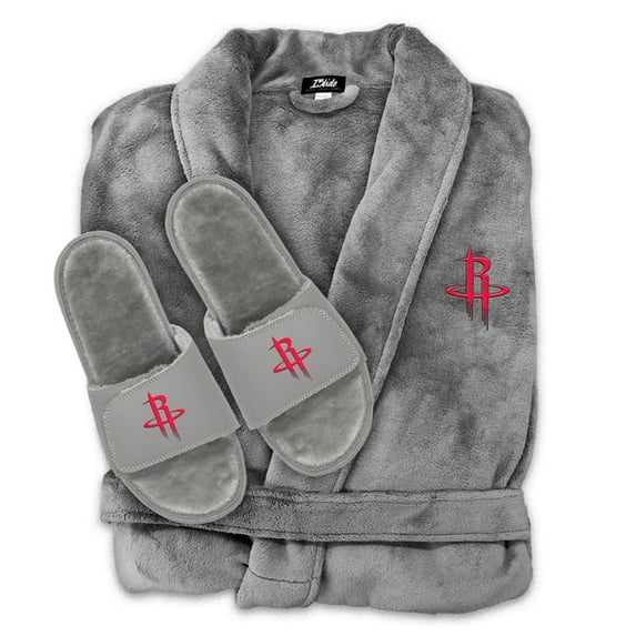 Unisex ISlide Gray Houston Rockets Faux Fur Slide Sandals & Robe Bundle