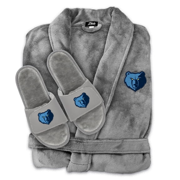 Unisex ISlide  Gray Memphis Grizzlies Faux Fur Slide Sandals & Robe Bundle
