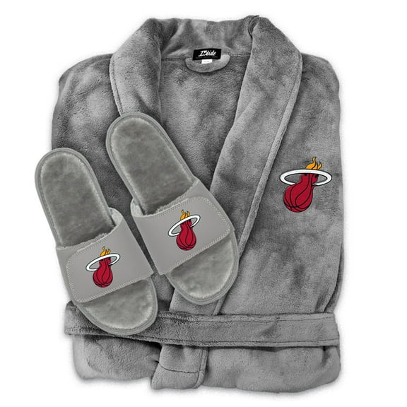 Unisex ISlide Gray Miami Heat Faux Fur Slide Sandals & Robe Bundle